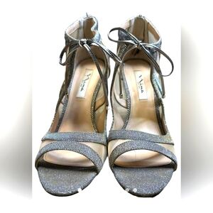 NWOT NINA Cherie Illusion Women's Silver Heeled Stiletto Sandals